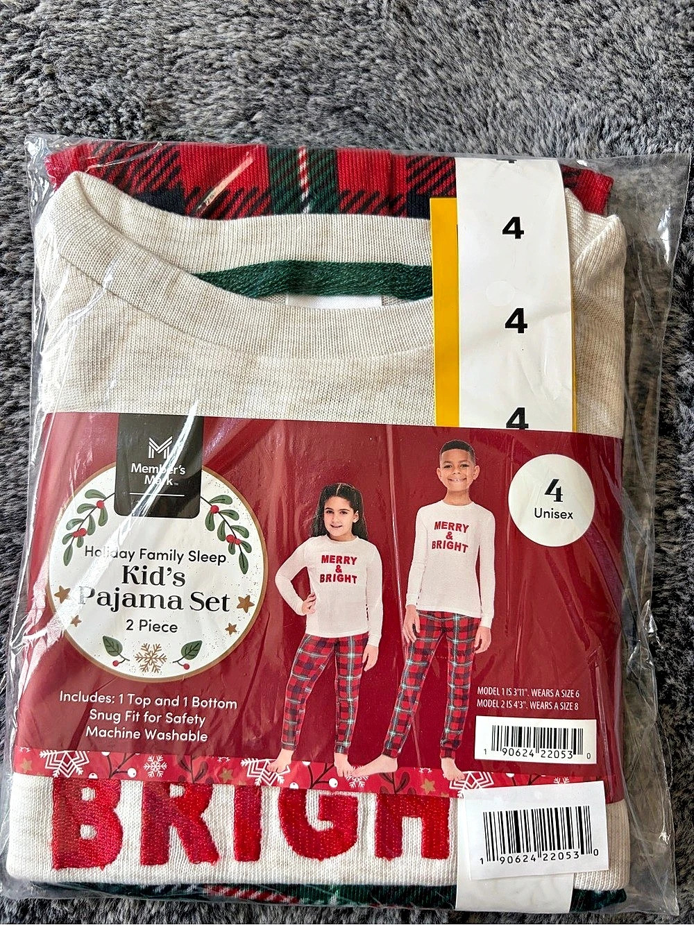 Member's Mark Holiday Family Sleep Kid's Pajama Set Pajama Set  Size  4